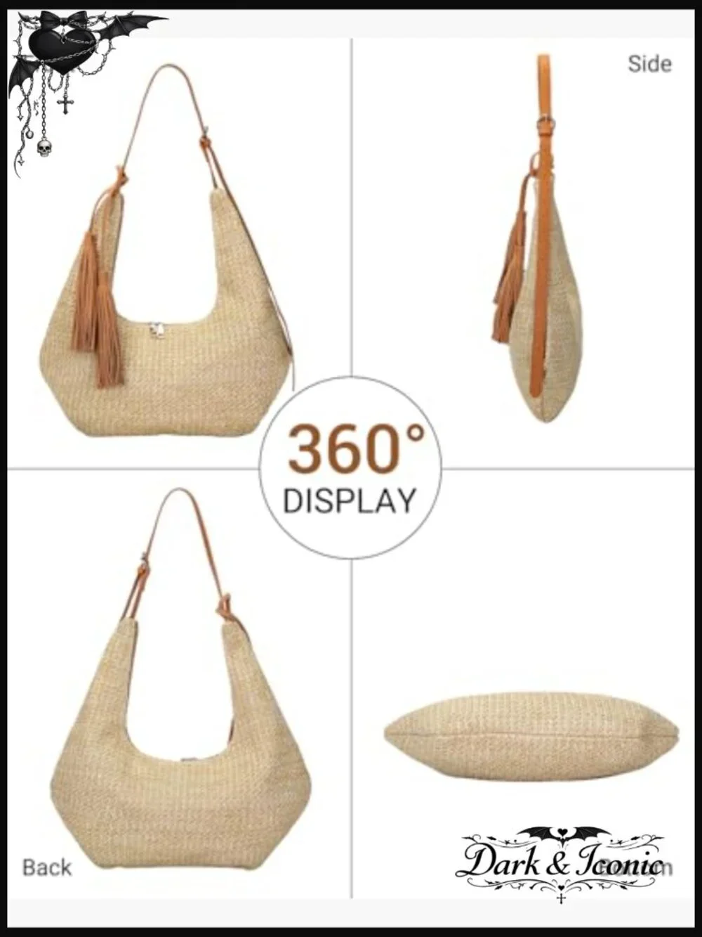 Hobo Shoulder Bag for Women Summer Beach Crescent Crossbody Purse - Picture 4 of 7